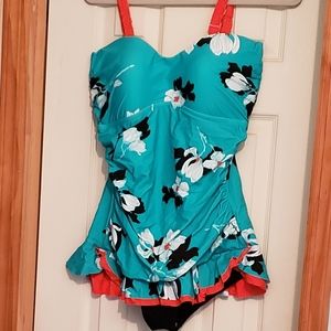 Mazu shirred one piece skater swimdress